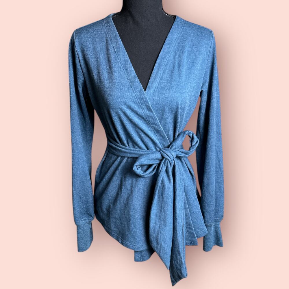 The North Face Women's Terry Wrap Cardigan Sweater Monterey Blue Heather Medium